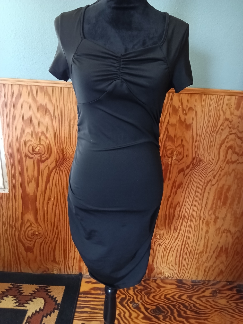 SHEIN Black Ruched Front Midi Dress